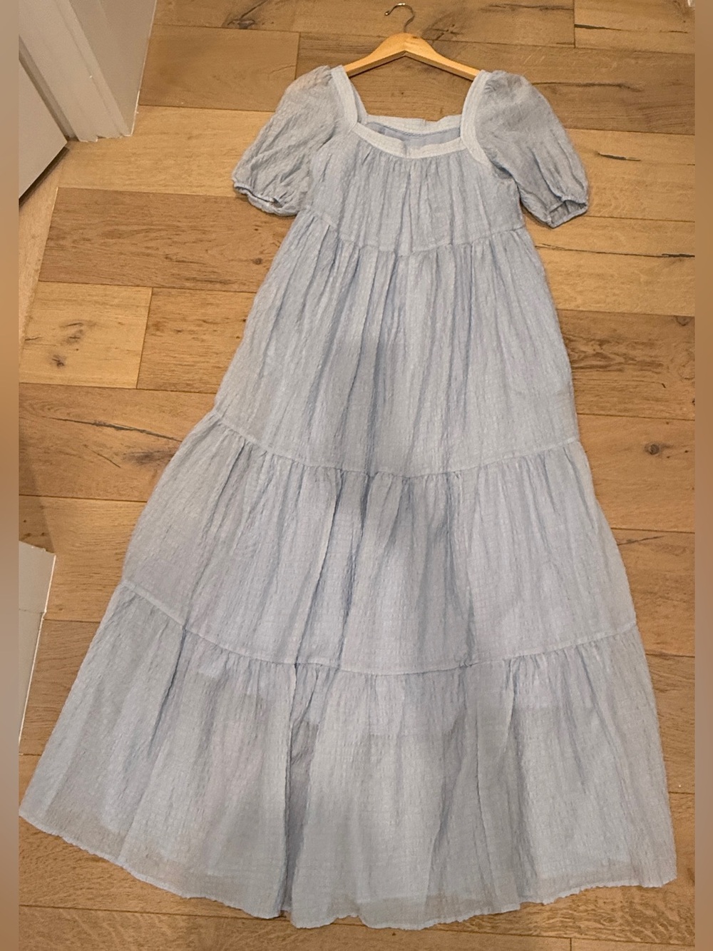 Anthropologie Pale Blue Tiered Puff-Sleeve Maxi Dress - Picture 2 of 6